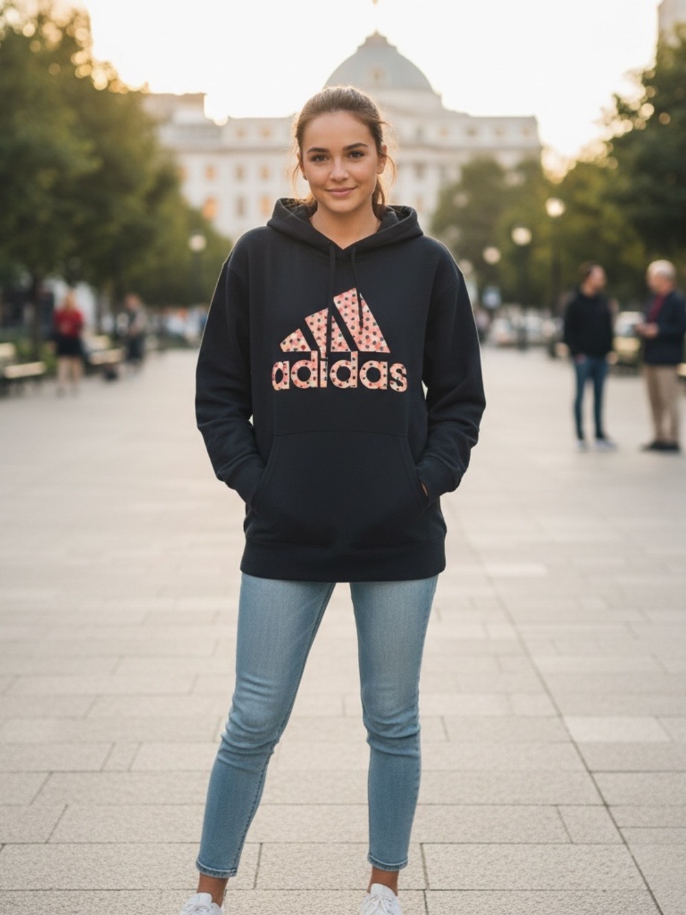 adidas Women’s Badge of Sport Polka Dot Logo Fleece Pullover Hoodie 2X R $90 - Picture 3 of 12